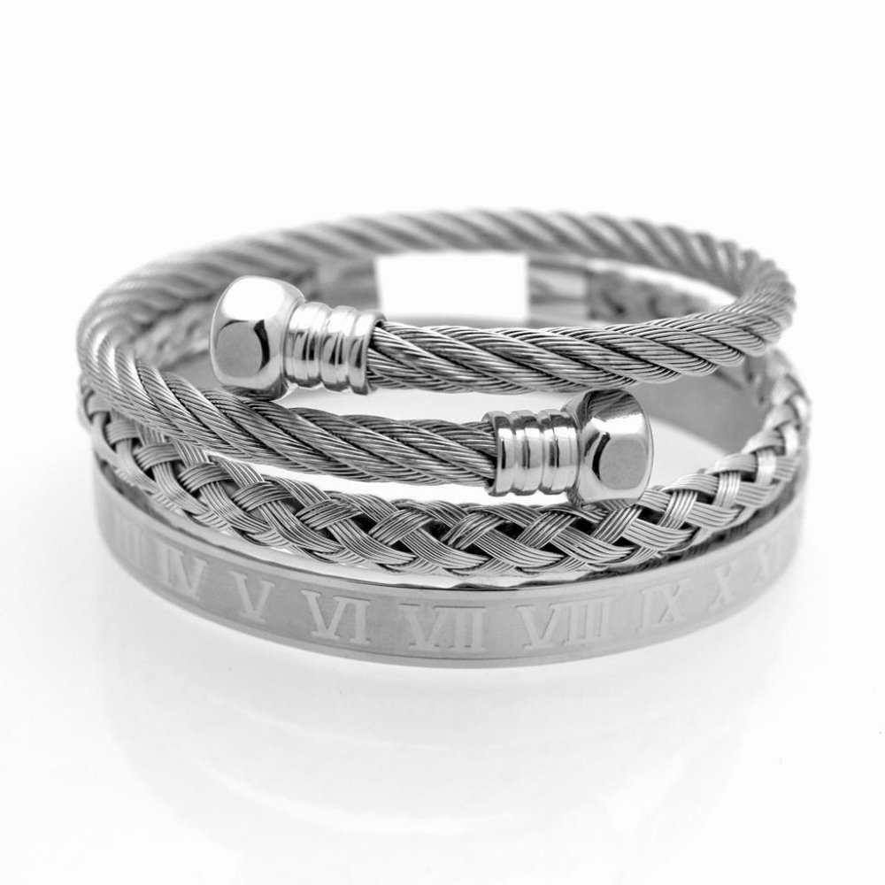 3 Piece Royal Roman Bracelets Bangles Adjustable Gold - Picture 8 of 8